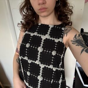 Max Studio Black and White Square Print Sleeveless Dress